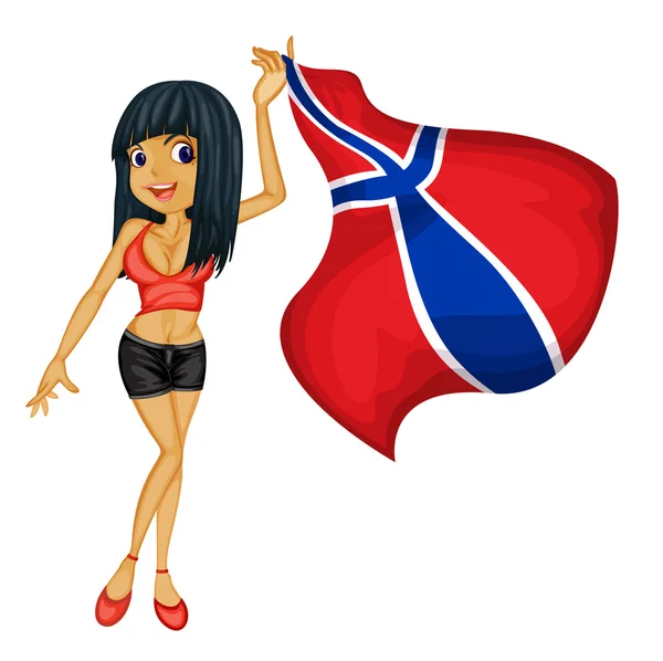 ノルウェーの国旗と笑顔の女の子 — ストックベクタ