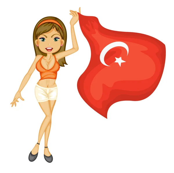 A smiling girl with a national flag of turkey — Stock Vector