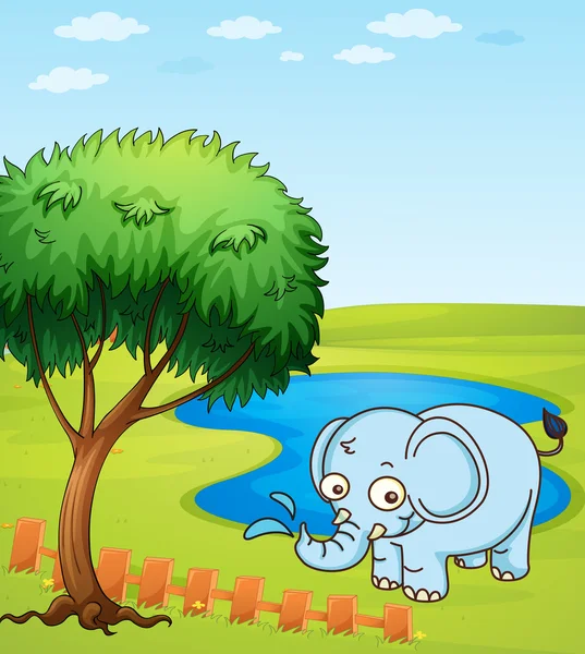 An elephant playing in a water — Stock Vector