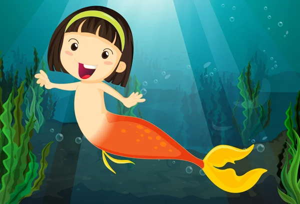 Eine lächelnde Meerjungfrau im Wasser — Stockvektor