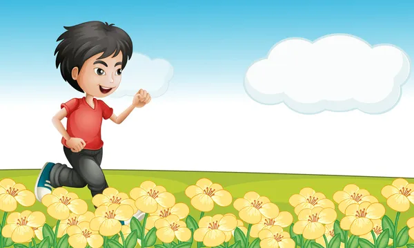 Мальчик бежит по саду — стоковый вектор
