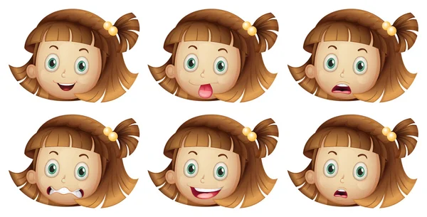 Diferentes expressões faciais de uma menina — Vetor de Stock