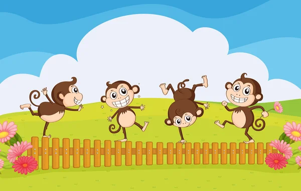 Monkeys playing in the garden — Stock Vector