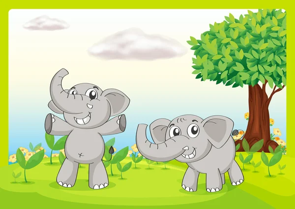 Dos elefantes grises — Vector de stock