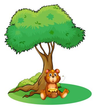 büyük ağacın altında oturan bir ayı