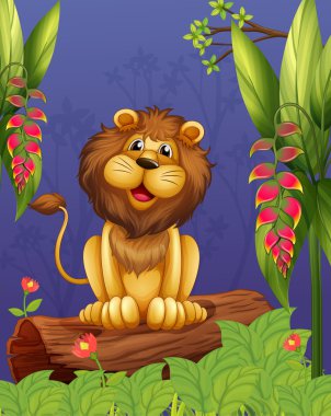 bir gövde üzerinde oturan aslan