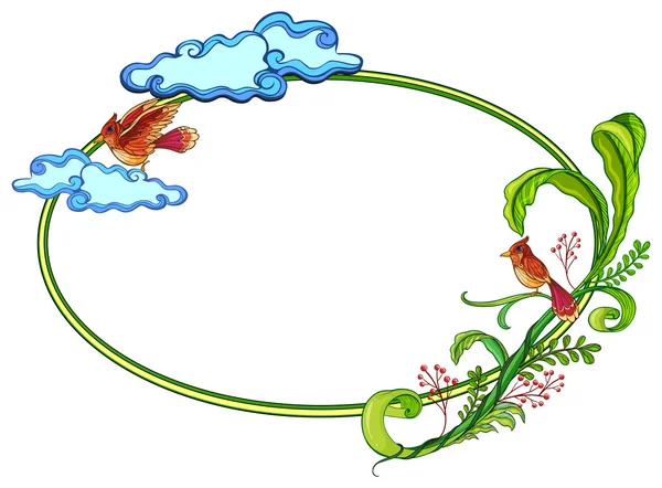Une bordure ronde avec deux oiseaux — Image vectorielle