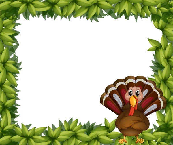 A leafy border with a turkey — Stock Vector