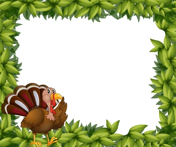 A green frame border with a turkey — Stock Vector
