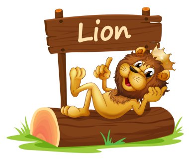 bir kral aslan ve ahşap tabela