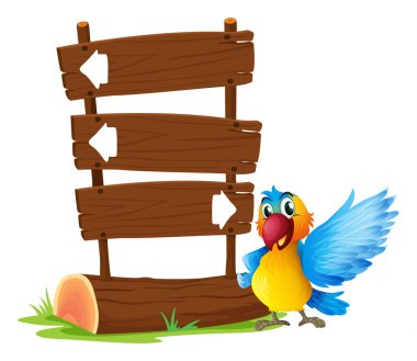 bir papağan yanında bir tabela