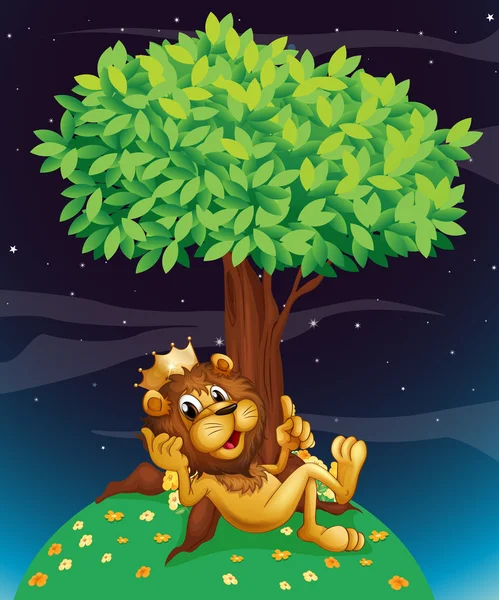 王の木の下のライオン — ストックベクタ