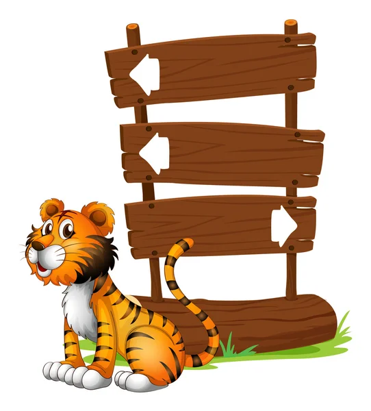 A tiger beside a wooden signboard — Stock Vector