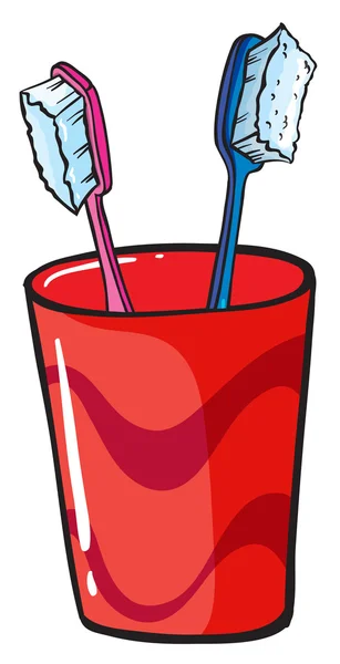 Toothbrush inside a red glass — Stock Vector