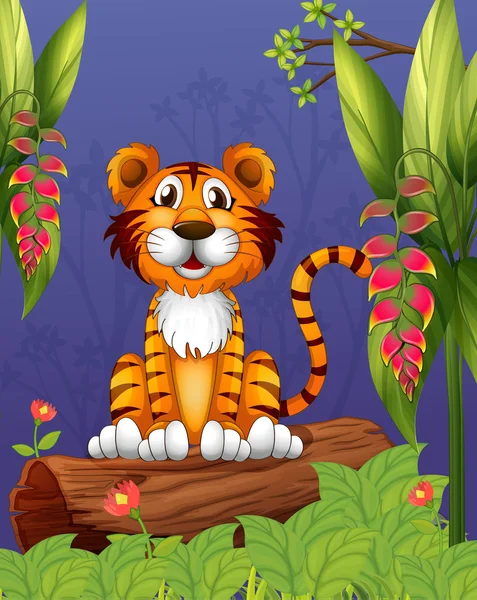 Un tigre sentado en un bosque — Vector de stock