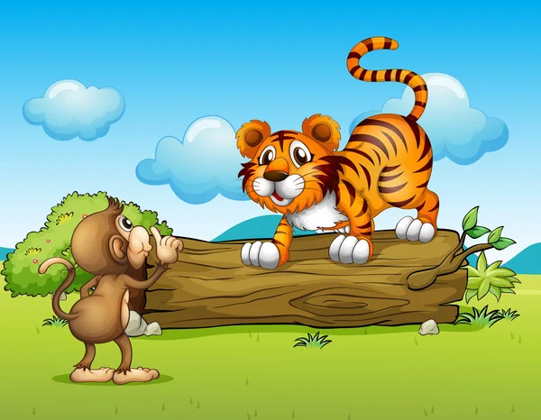 Un singe et un tigre — Image vectorielle