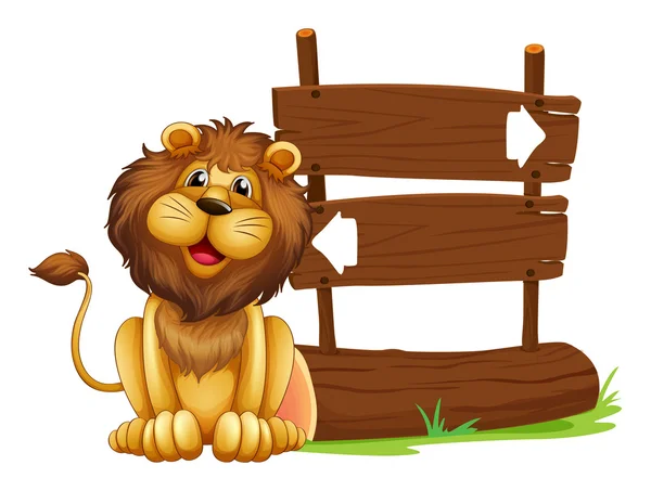 A lion sitting beside a signboard — Stock Vector