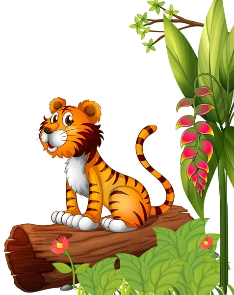 Um tigre acima de um tronco —  Vetores de Stock