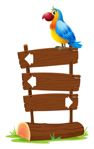 A bird standing on a wooden signboard — Stock Vector