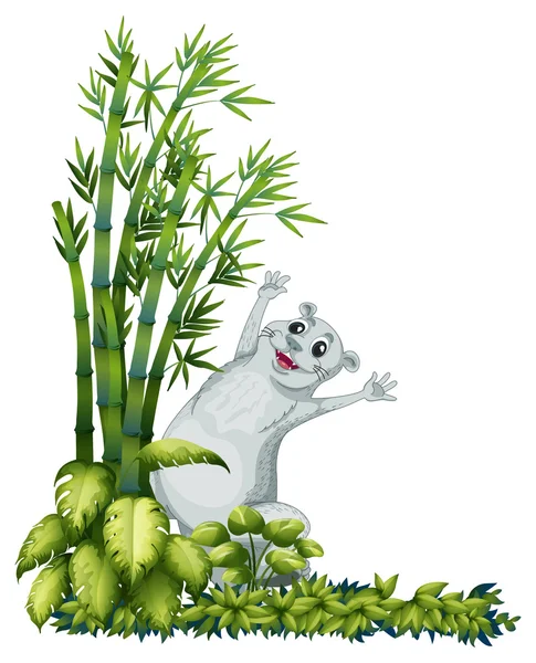 Un animal alegre junto a un árbol de bambú — Vector de stock