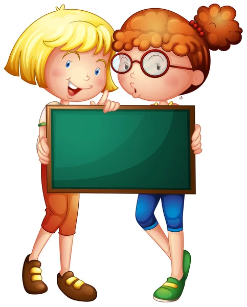 Two girls holding a green board — Stock Vector