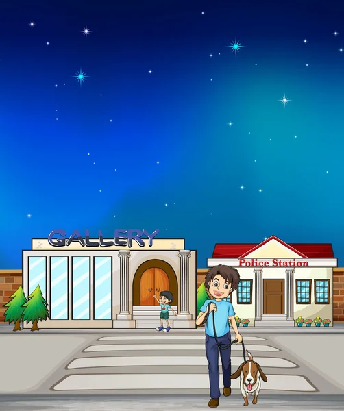 Un niño paseando con su perro — Vector de stock