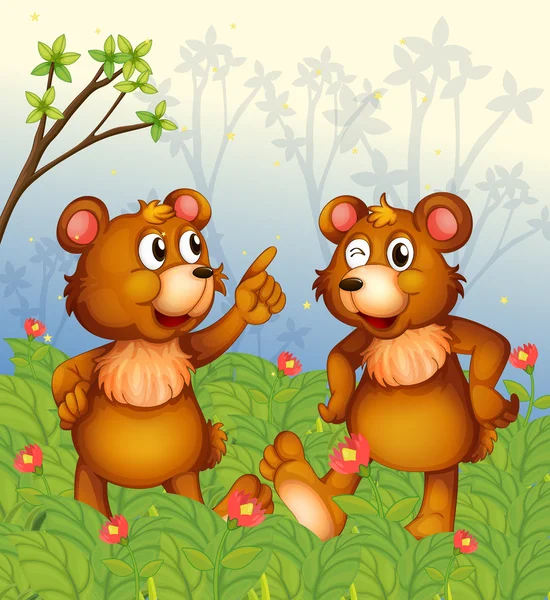 Twee beren in de tuin — Stockvector