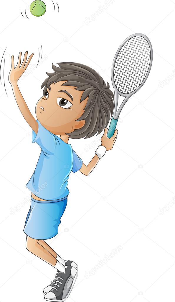 A young boy playing tennis