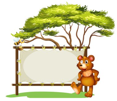 duyuru tahtası, bir ayı ve bir bal arısı