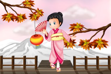 gülümseyen bir kız ve bir kar dağ