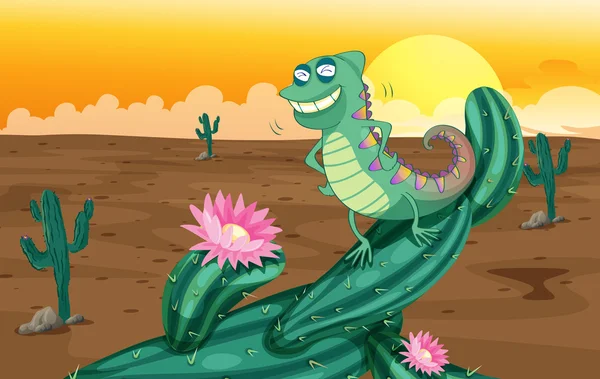 Un lagarto y las plantas de cactus — Archivo Imágenes Vectoriales