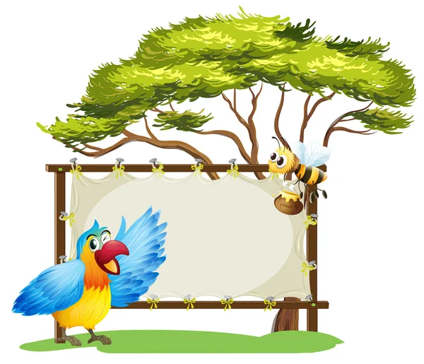 A notice board, a bird and a honey bee — Stock Vector