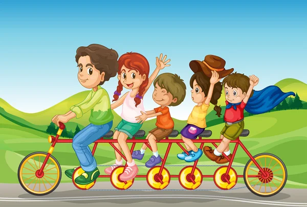 Niños montando en bicicleta — Vector de stock