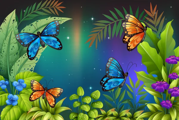 Mariposas en el jardín — Vector de stock