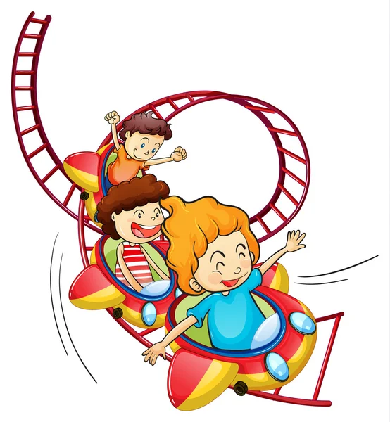 Drie kinderen rijden in een achtbaan — Stockvector
