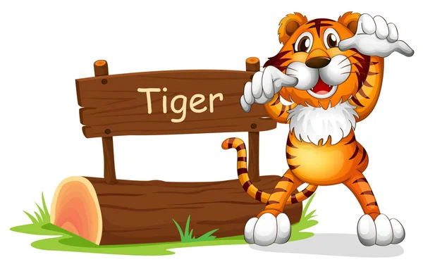 A tiger standing at the right side of a sign board — Stock Vector