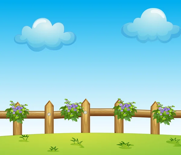 Dřevěný plot s rostlinami — Stockový vektor