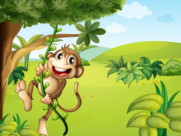 Μια κρεμώντας μαϊμού και μια όμορφη φύση — Διανυσματικό Αρχείο