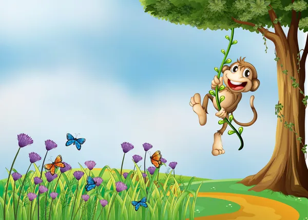 Una scimmia appesa ad una pianta di vite — Vettoriale Stock