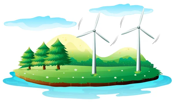 Windmills in the island — Stock Vector