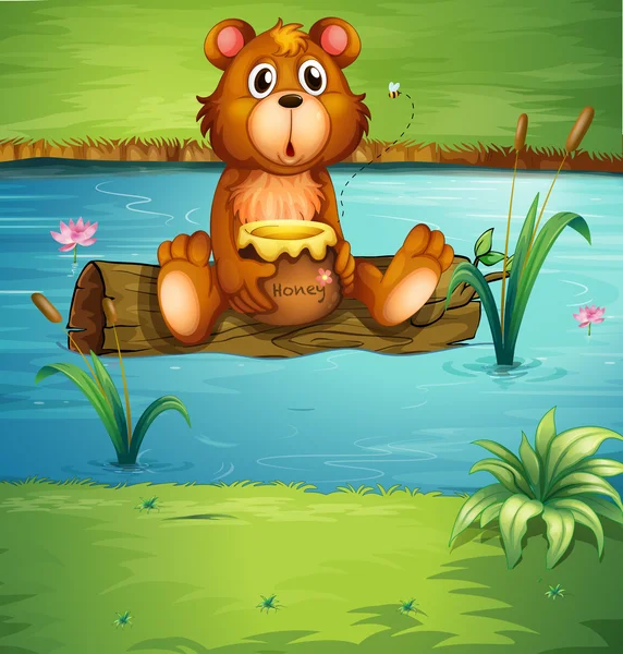 Un ours assis sur un bois sec — Image vectorielle