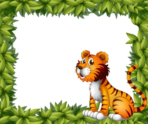 A tiger sitting in a leafy frame — Stock Vector