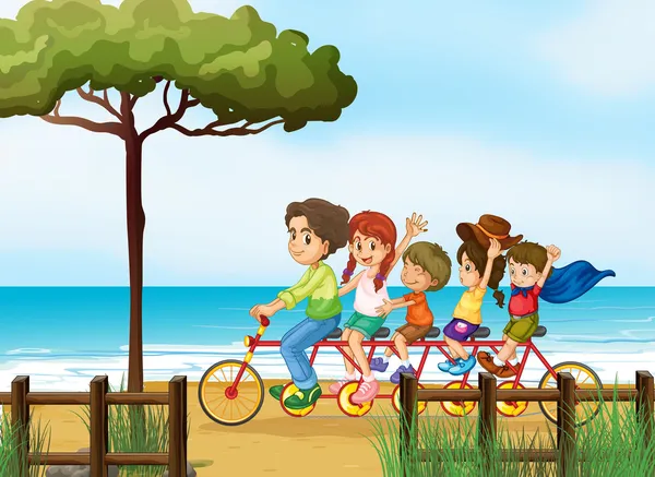 Happy kids and bicycle — Stock Vector