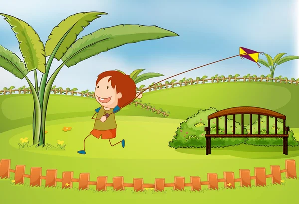 A boy playing kite — Stock Vector
