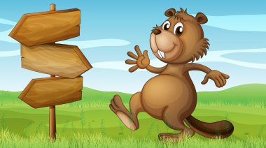 ahşap tabela yakınındaki tepelerde bir kunduz