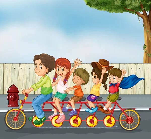 Niños en la bicicleta — Vector de stock