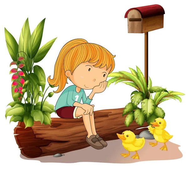 A sad girl and the two ducklings — Stock Vector