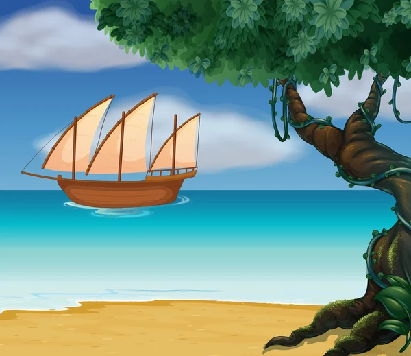Човен біля пляжу — стоковий вектор