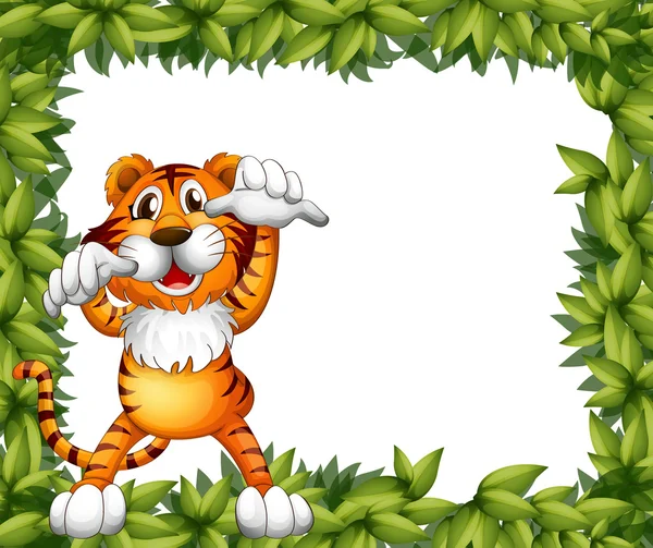 Un marco de tigre y planta — Vector de stock