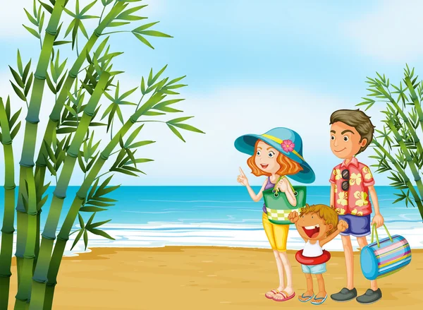 En lycklig familj på stranden — Stock vektor